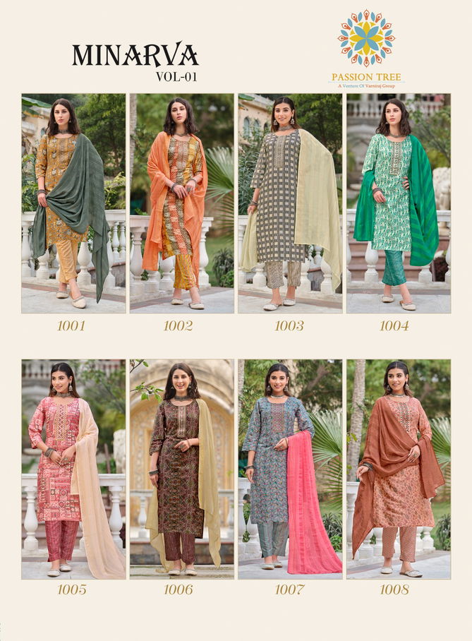 Minarva By Passion Tree Printed Straight Kurti With Bottom Dupatta Wholesale Market In Surat